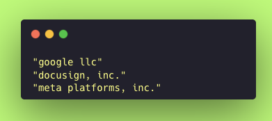 Amass output listing organisations associated with the target domain